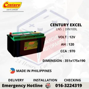 CENTURY EXCEL LN5 DIN100L 120Ah 970CCA Maintenance Free Car Battery