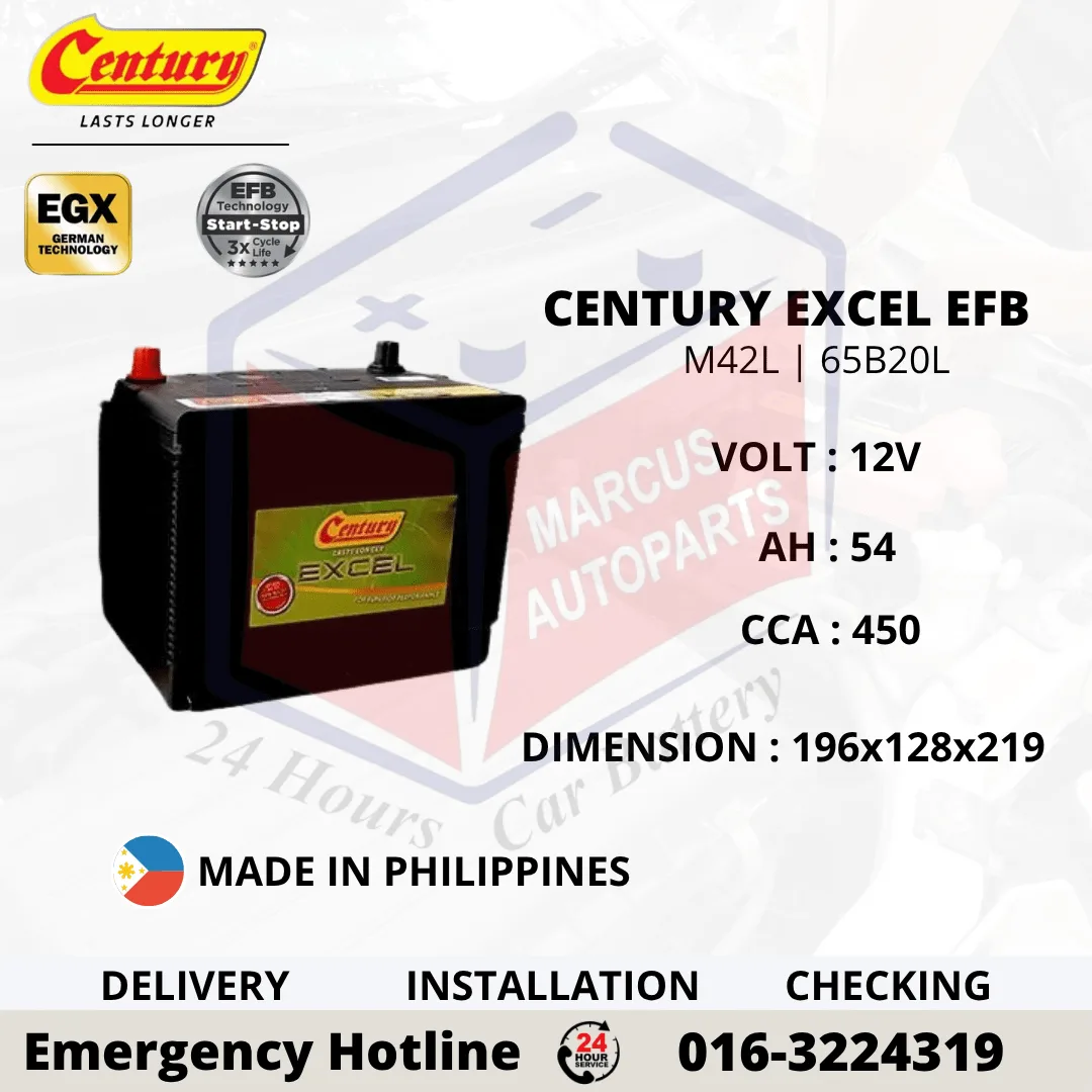 CENTURY EXCEL EFB M42L 65B20L 54Ah 450CCA Start-Stop Car Battery