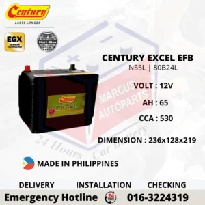 CENTURY EXCEL EFB N55L 80B24L 65Ah 530CCA Start-Stop Car Battery