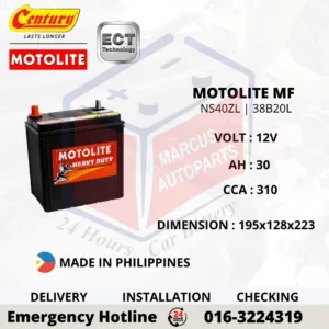 CENTURY MOTOLITE MF NS40ZL | 38B20L 30Ah 310CCA Maintenance Free Car Battery