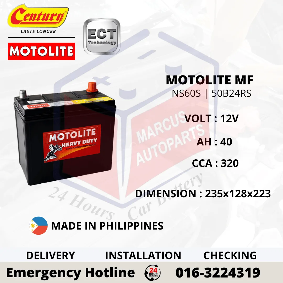 CENTURY MOTOLITE MF NS60S | 50B24RS 40Ah 320CCA Maintenance Free Car Battery