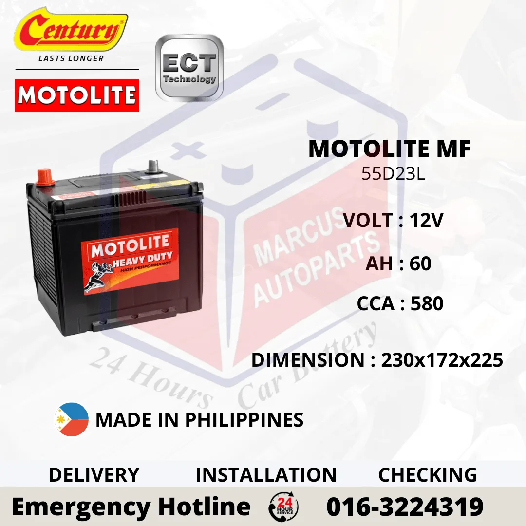 CENTURY MOTOLITE MF 55D23L 60Ah 580CCA Maintenance Free Car Battery