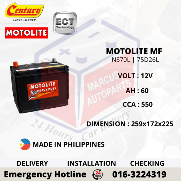 CENTURY MOTOLITE MF NS70L | 75D26L CAR BATTERY