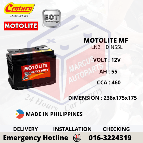 CENTURY MOTOLITE MF LN2 | DIN55L CAR BATTERY