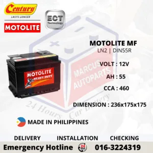CENTURY MOTOLITE MF LN2 | DIN55R 55Ah 460CCA Maintenance Free Car Battery