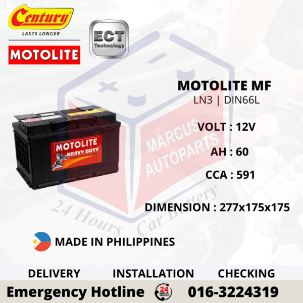 CENTURY MOTOLITE MF LN3 | DIN66L CAR BATTERY