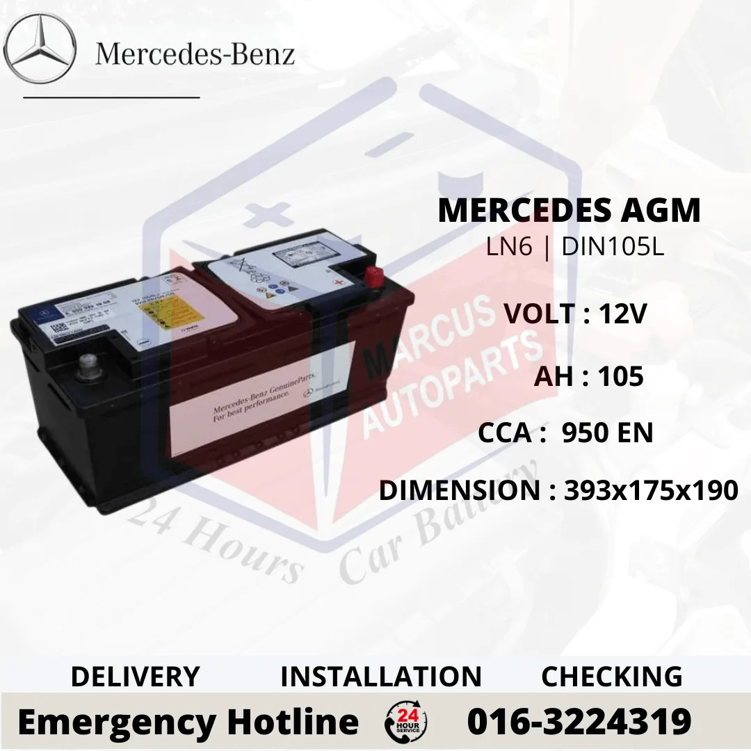 MERCEDES-BENZ AGM LN6 | DIN105L | A0029820508 105AH 950EN START-STOP CAR BATTERY