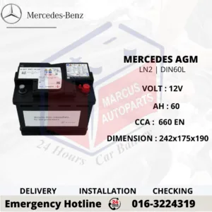 MERCEDES-BENZ AGM LN2 | DIN60L | A0019827908 60AH 660EN START-STOP CAR BATTERY