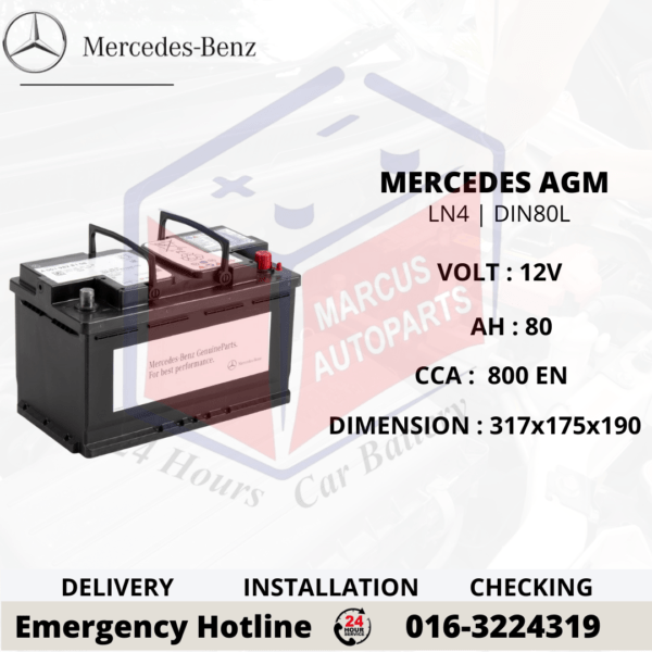 MERCEDES BENZ AGM LN4 | DIN80L CAR BATTERY