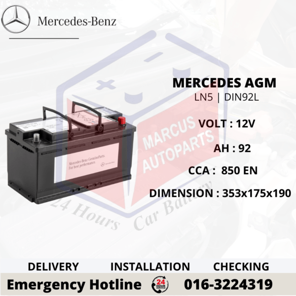 MERCEDES BENZ AGM LN5 | DIN92L CAR BATTERY