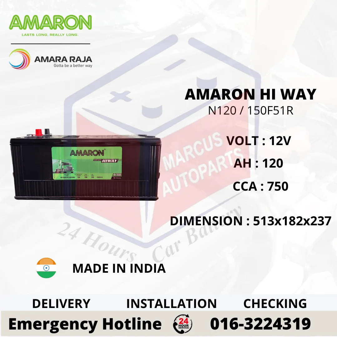 Amaron HI WAY N120 NT150F51R 120Ah 750CCA Maintenance Free Automotive Industry Battery