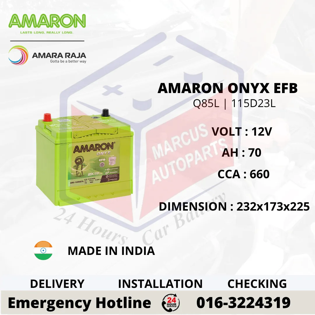 Amaron ONYX EFB Q85L 115D23L 70Ah 660CCA Start Stop Car Battery