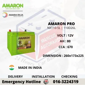 Amaron PRO NX110-5L NS70L 110D26L 80Ah 670CCA Maintenance Free Car Battery