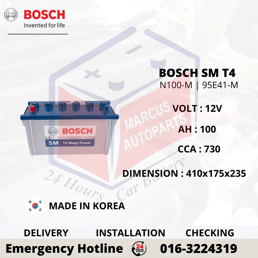 BOSCH SM T4 MEGA POWER N100-M 95E41-M 0092T47014 100AH 730CCA COMMERCIAL BATTERY (WITH REMOVABLE CELL CAPS)