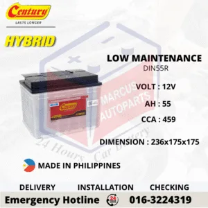 CENTURY HYBRID LN2 DIN55R 55Ah 459CCA Low Maintenance Car Battery