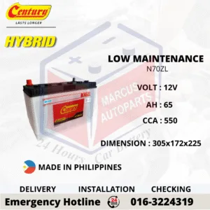 CENTURY HYBRID N70ZL 65Ah 550CCA Low Maintenance Car Battery
