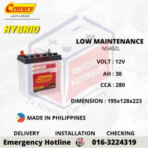 CENTURY HYBRID NS40ZL 30Ah 280CCA Low Maintenance Car Battery