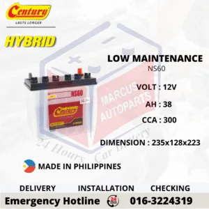 CENTURY HYBRID NS60 38Ah 300CCA Low Maintenance Car Battery