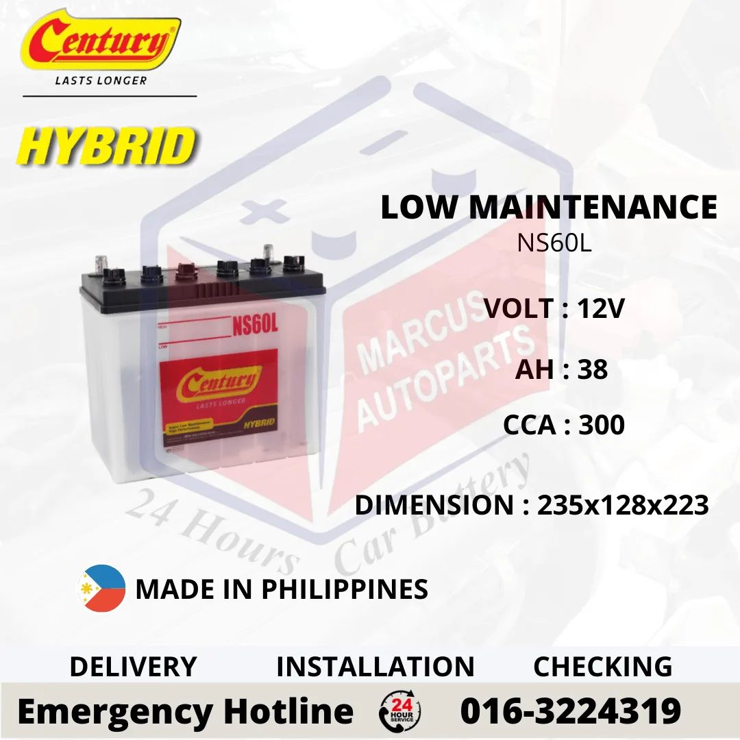 CENTURY HYBRID NS60L 38Ah 300CCA Low Maintenance Car Battery