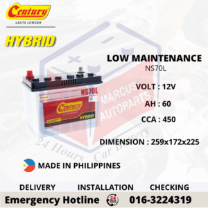 CENTURY HYBRID NS70L LOW MAINTENANCE CAR BATTERY