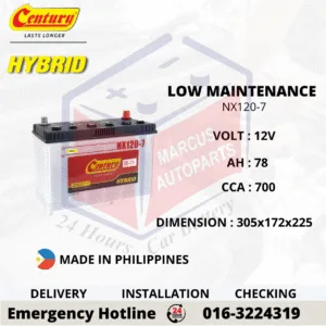 CENTURY HYBRID NX120-7 78Ah 700CCA Low Maintenance Car Battery