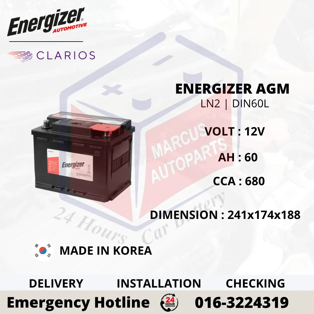 ENERGIZER AGM LN2 DIN60L 60Ah 680CCA Start-Stop Car Battery