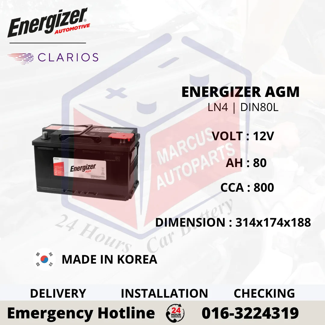 ENERGIZER AGM LN4 DIN80L 80Ah 800CCA Start-Stop Car Battery