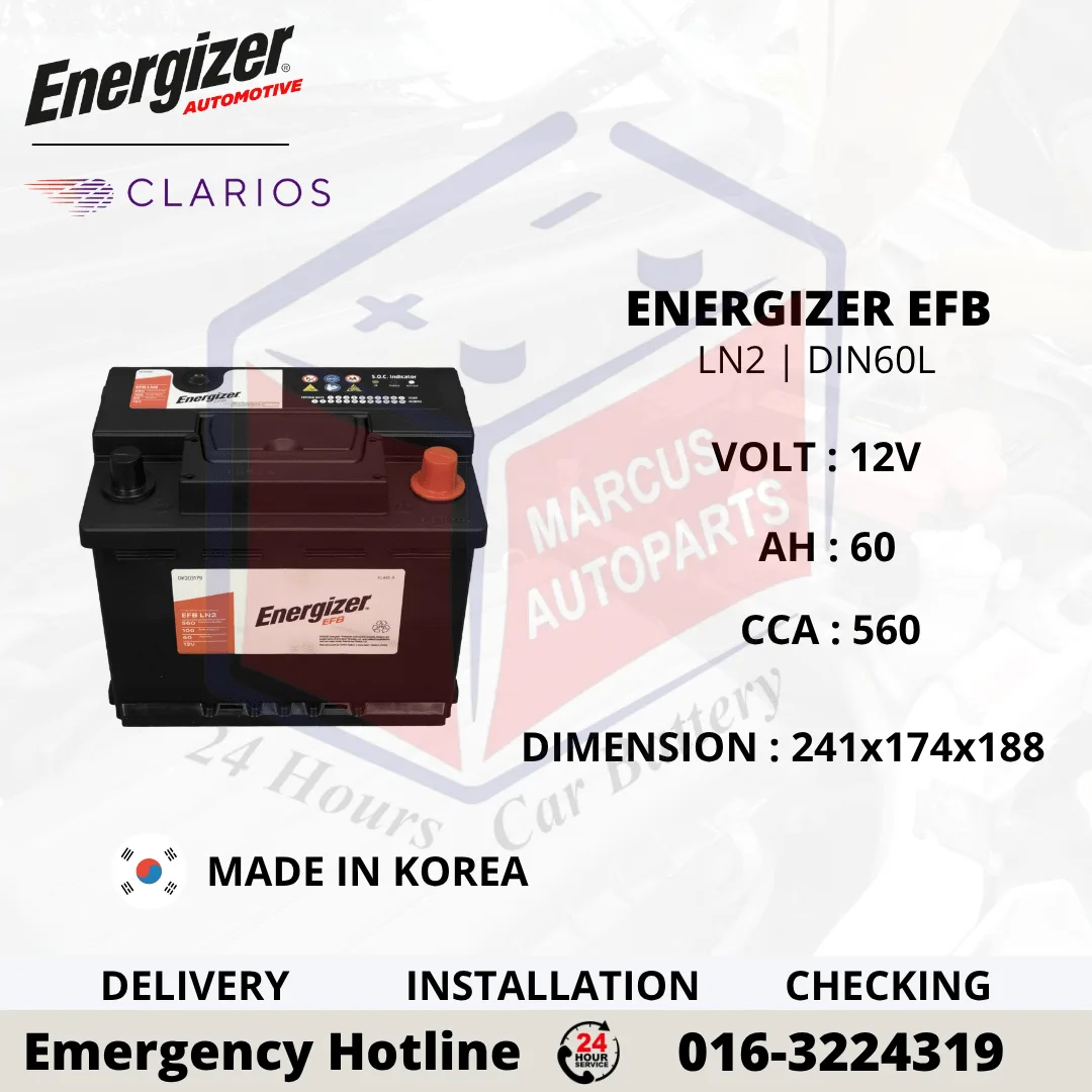 ENERGIZER EFB LN2 DIN60L 60Ah 560CCA Start-Stop Car Battery