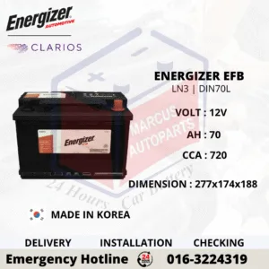 ENERGIZER EFB LN3 DIN70L 70Ah 720CCA Start-Stop Car Battery