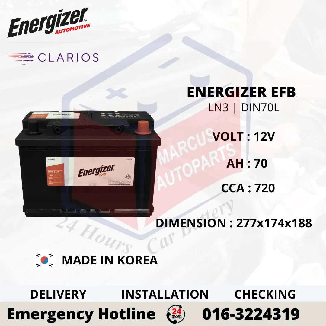 ENERGIZER EFB LN3 DIN70L 70Ah 720CCA Start-Stop Car Battery