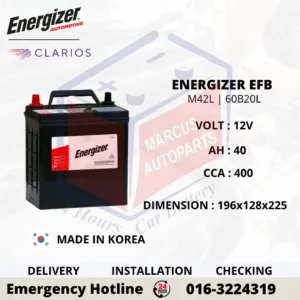 ENERGIZER EFB M42L 60B20L 40Ah 400CCA Start-Stop Car Battery