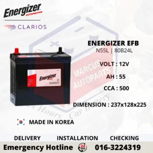 ENERGIZER EFB N55L 80B24L 55Ah 500CCA Start-Stop Car Battery