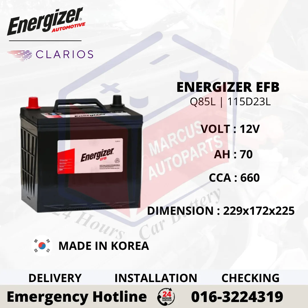 ENERGIZER EFB Q85L 115D23L 70Ah 660CCA Start-Stop Car Battery