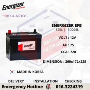 ENERGIZER EFB S95L 130D26L 75Ah 720CCA Start-Stop Car Battery