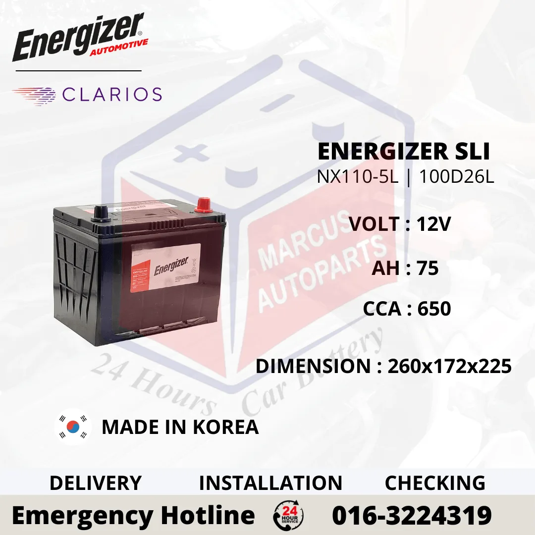ENERGIZER SLI NX110-5L NS70L 100D26L 75Ah 650CCA Car Battery