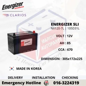 ENERGIZER SLI NX120-7L N70ZL 105D31L 85Ah 670CCA Car Battery
