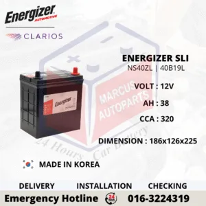 ENERGIZER SLI NS40ZL 40B19L 38Ah 320CCA Car Battery