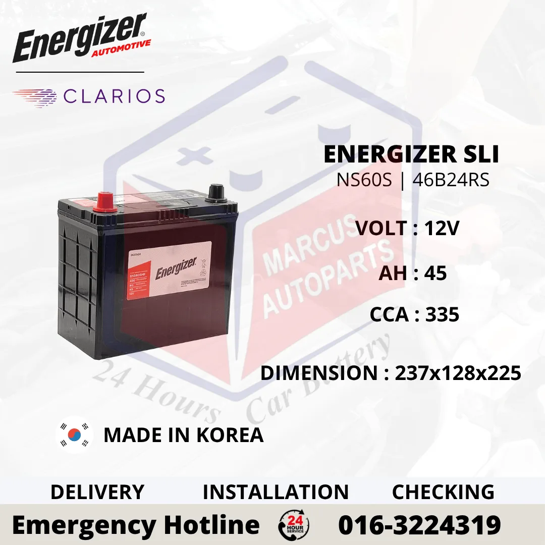 ENERGIZER SLI NS60S 46B24RS 45Ah 335CCA Car Battery