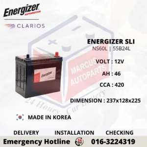 ENERGIZER SLI NX100-S6L NS60L 55B24L 46Ah 420CCA Car Battery