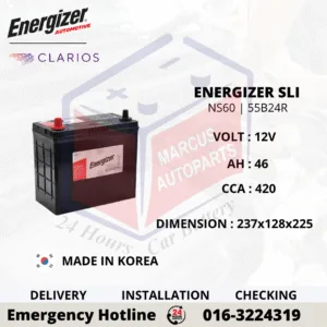 ENERGIZER SLI NX100-S6 NS60 55B24R 46Ah 420CCA Car Battery