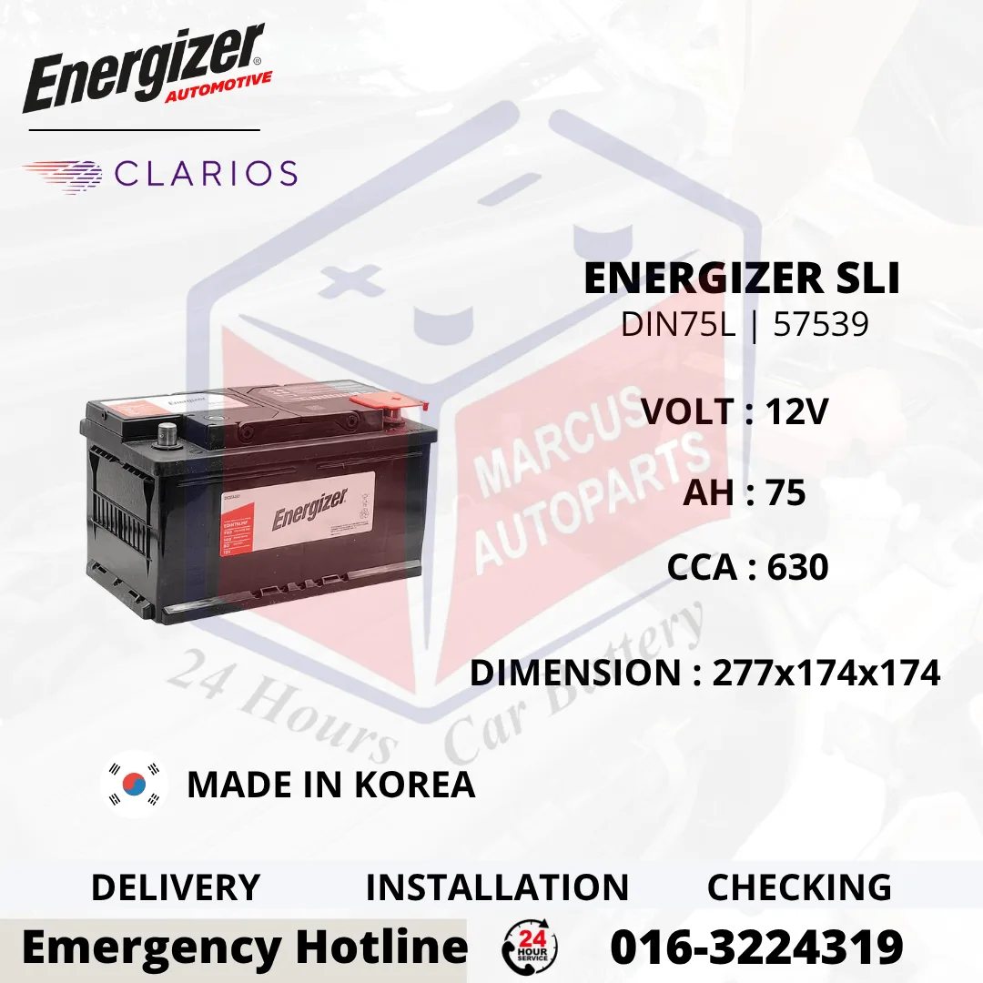 ENERGIZER SLI LN3 DIN75L 57539 75Ah 630CCA Car Battery