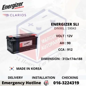 ENERGIZER SLI LN4 DIN90L 59043 90Ah 912CCA Car Battery