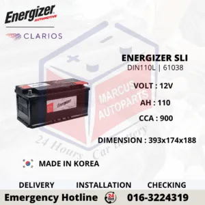 ENERGIZER SLI LN6 DIN110L 61038 110Ah 900CCA Car Battery