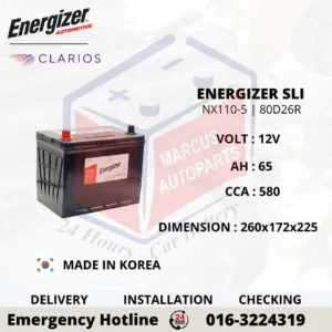 ENERGIZER SLI NX110-5 NS70 80D26R 65Ah 580CCA Car Battery