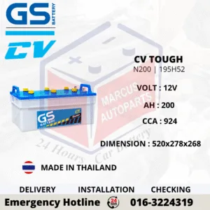 GS CV TOUGH N200 | 195H52 200AH 924CCA CONVENTIONAL COMMERCIAL BATTERY