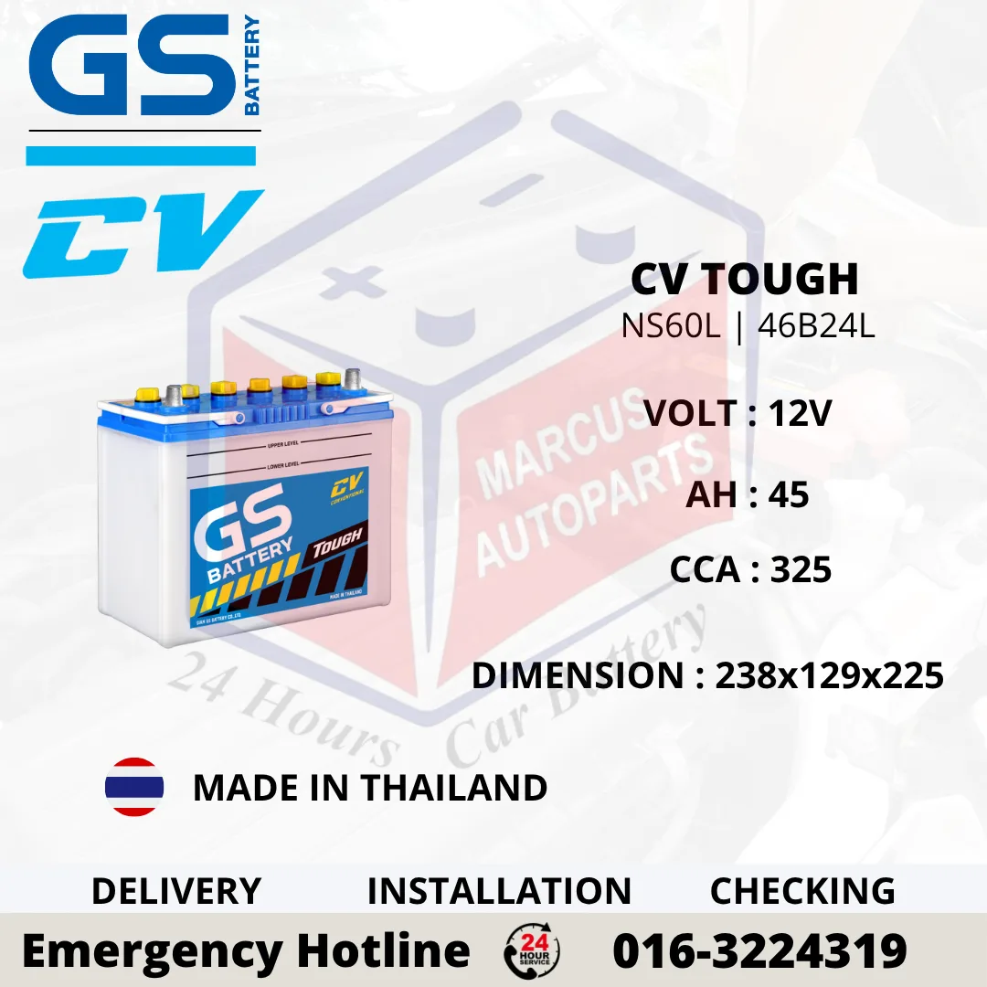 GS CV TOUGH NS60L | 46B24L 45AH 325CCA CONVENTIONAL CAR BATTERY