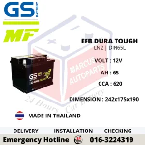 GS EFB DURA TOUGH LN2 | DIN65L 65AH 620CCA START-STOP CAR BATTERY