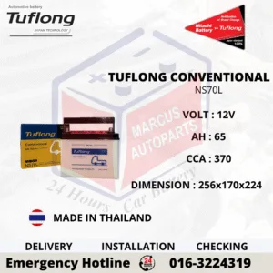 TUFLONG CONVENTIONAL NS70L 65AH 370CCA COMMERCIAL BATTERY