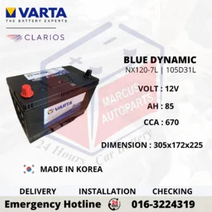 VARTA BLUE DYNAMIC NX120-7L | N70ZL | 105D31L 85AH 670CCA CAR BATTERY