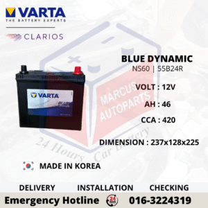 VARTA BLUE DYNAMIC SLI NX100-S6 | NS60 | 55B24R CAR BATTERY